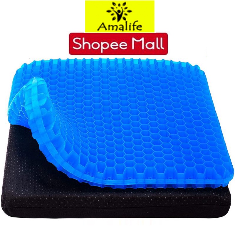 Đệm Ngồi 3D Silicone 2 Lớp Tổ Ong Lót Ghế Thoáng Khí Chống Đau Mỏi Lưng Kèm Túi Đựng Bọc Ngoài Chính Hãng Amalife