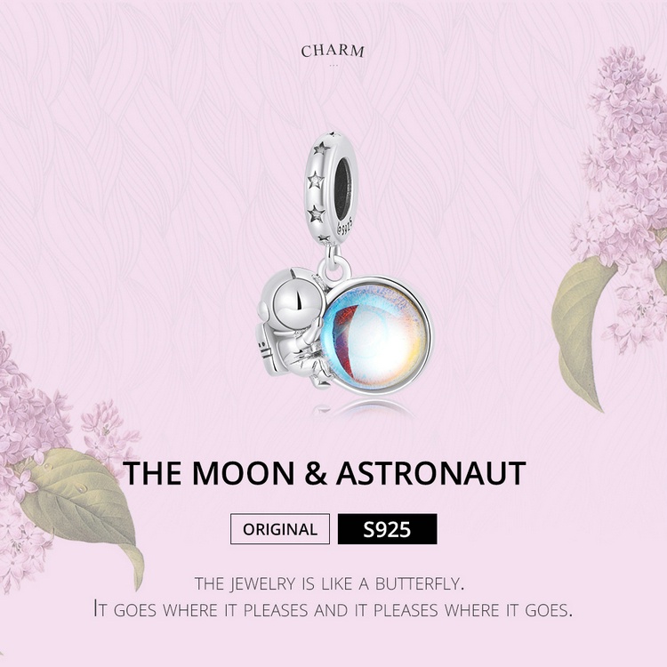Hạt charm BAMOER BSC581 bằng bạc 925 hình phi hành gia làm trang sức thủ công
