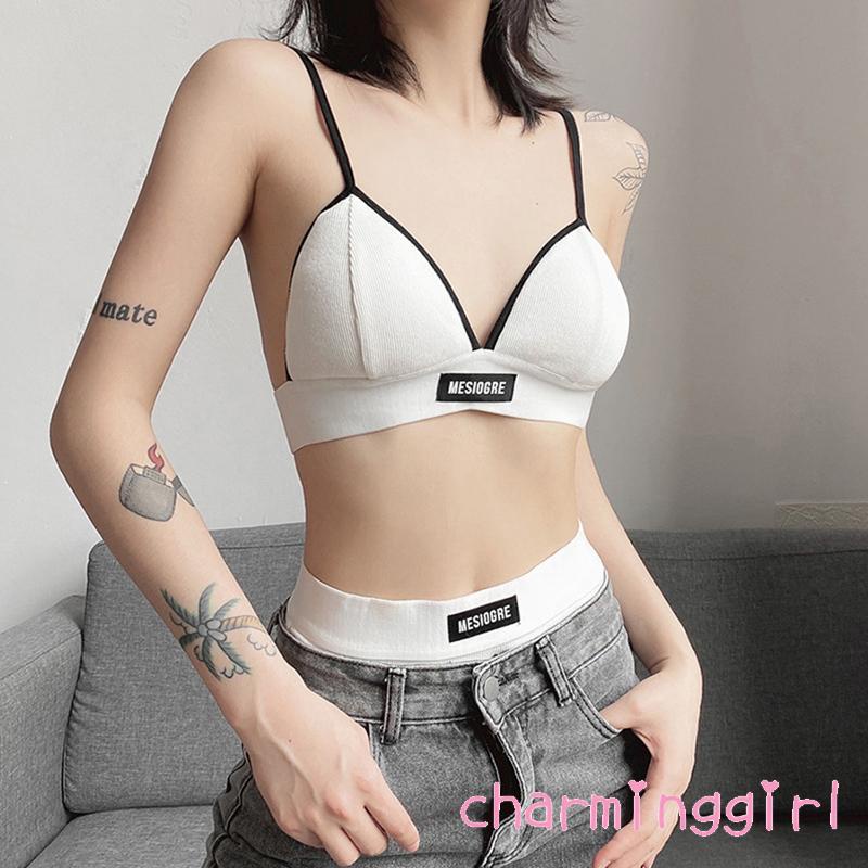 Chm- Set Đồ Lót Hai Mảnh Áo Hai Dây In Chữ Nhãn Và Quần Short Mặc Hàng Ngày Cho Nữ