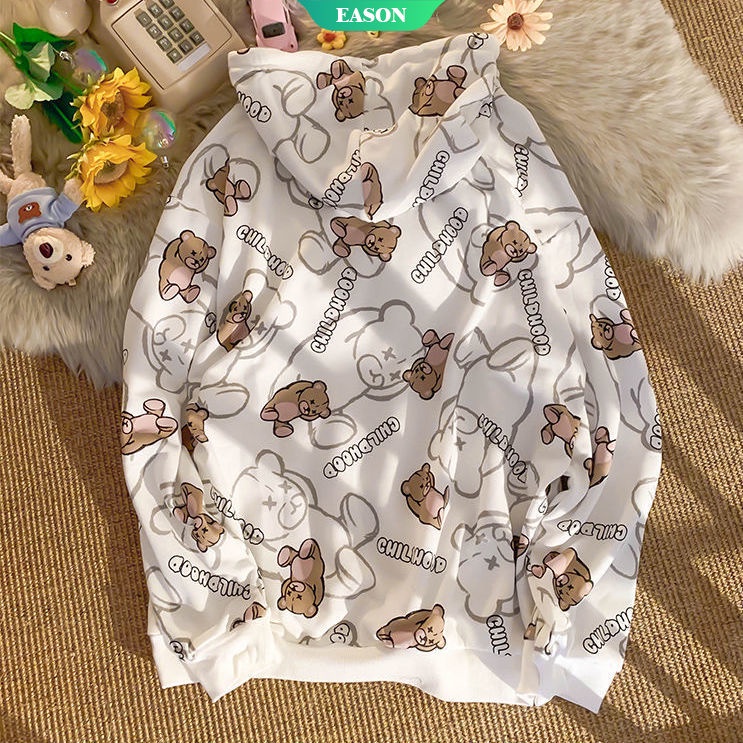 Hoạt Hình Áo Hoodie Dáng Rộng In Hình Gấu Dễ Thương Thời Trang Mùa Thu Cho Nữ