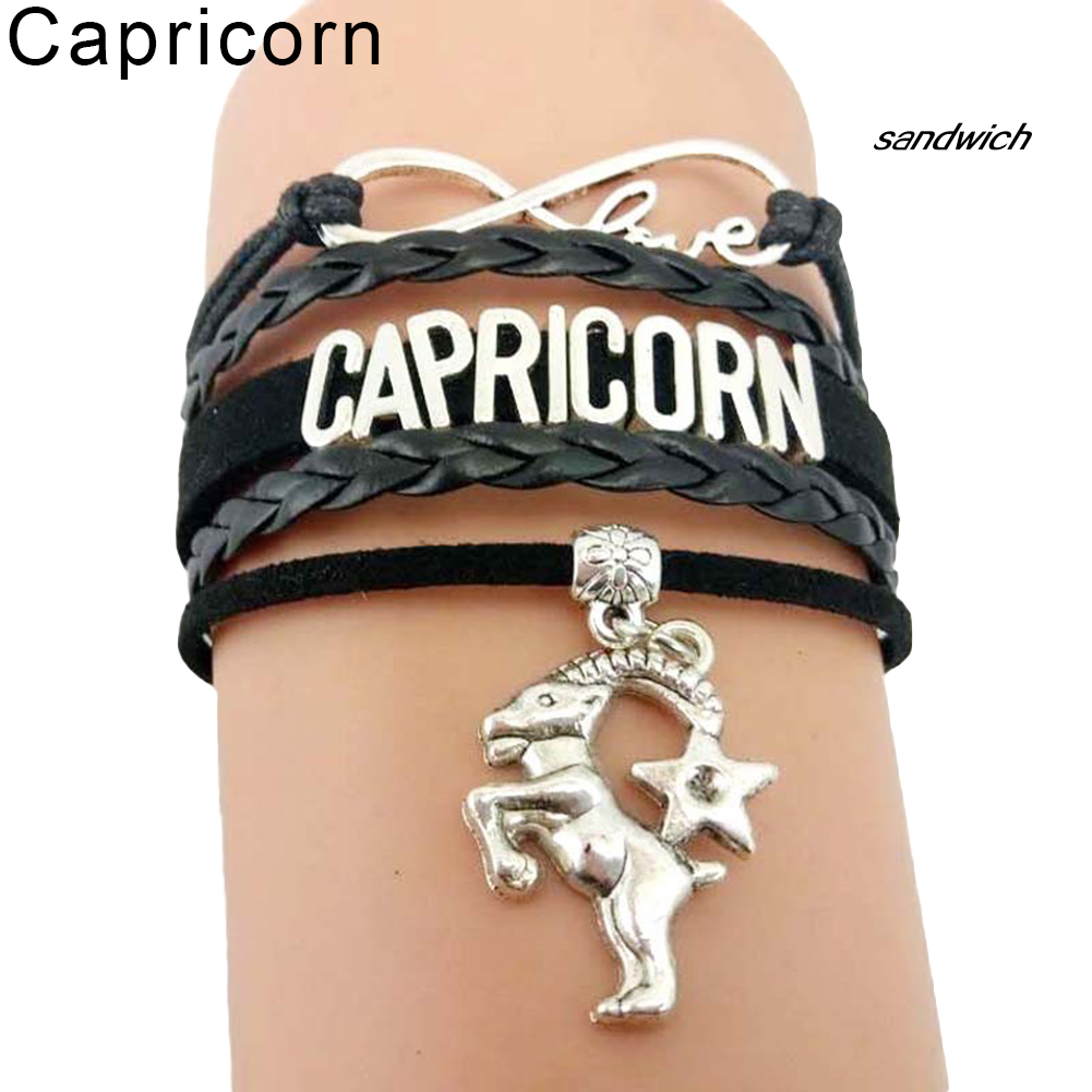 Vòng Tay Da Nhân Tạo Mặt Biểu Tượng 12 Cung Hoàng Đạo Thời Trang