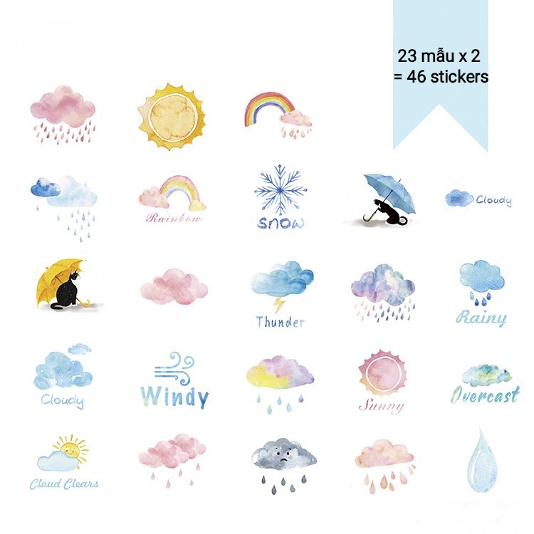 Hộp 46 sticker hình dán thời tiết weather