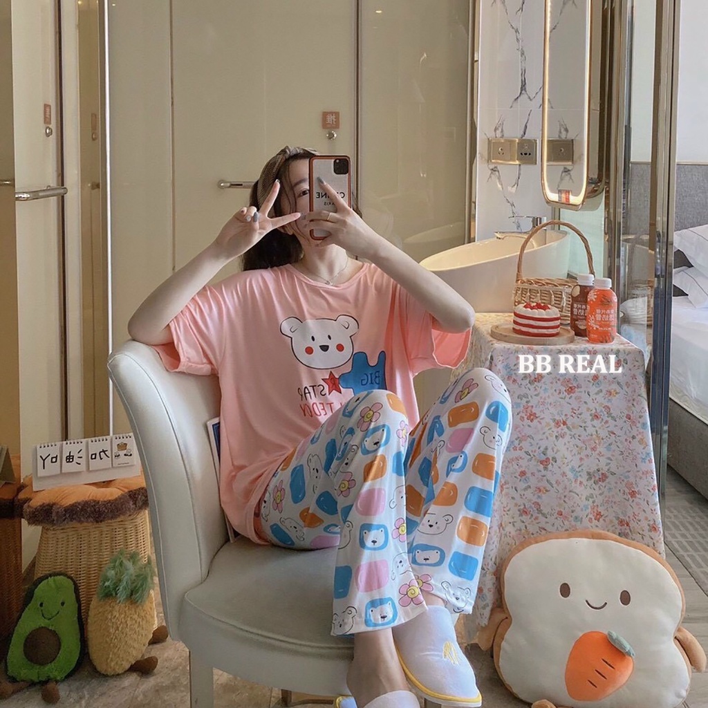 Đồ Bộ Mặc ở Nhà Bộ Đồ Ngủ Nữ Quần Dài Pijama Thun Lạnh Đẹp [CODE 53-56] Freesize Từ 45-55Kg - BB REAL | BigBuy360 - bigbuy360.vn