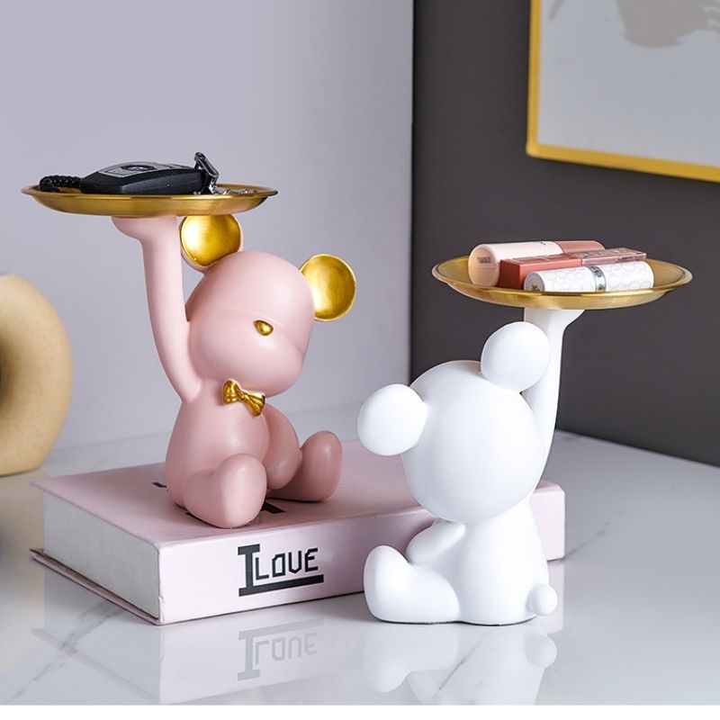 Tượng gấu ngồi decor nhà cửa bear bê khay đựng mỹ phẩm trái cây quà tặng sinh nhật siêu xinh MIIBOOSHI D1.111.TR