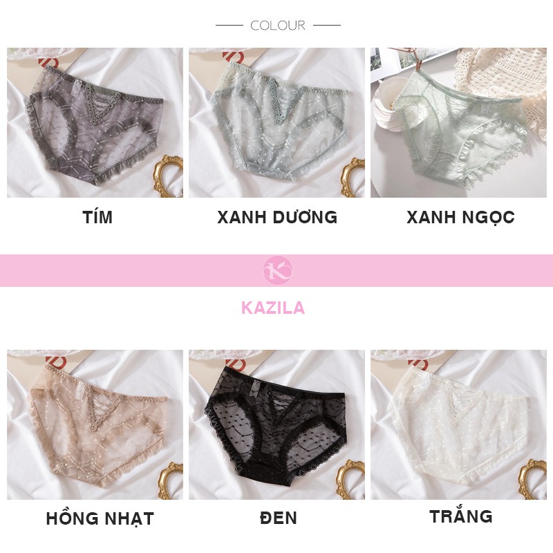 Quần lót ren nữ freesize lưng rỗng chữ V, quần lót ren sexy dạng lưới dễ thương siêu mỏng thoáng khí Kazila QLR8 | BigBuy360 - bigbuy360.vn
