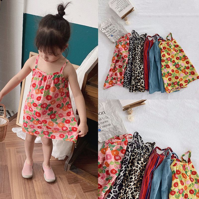 Baby Girl Dress Cotton Summer Korean Cute Floral Print Skirts Sweet Children slip Dresses