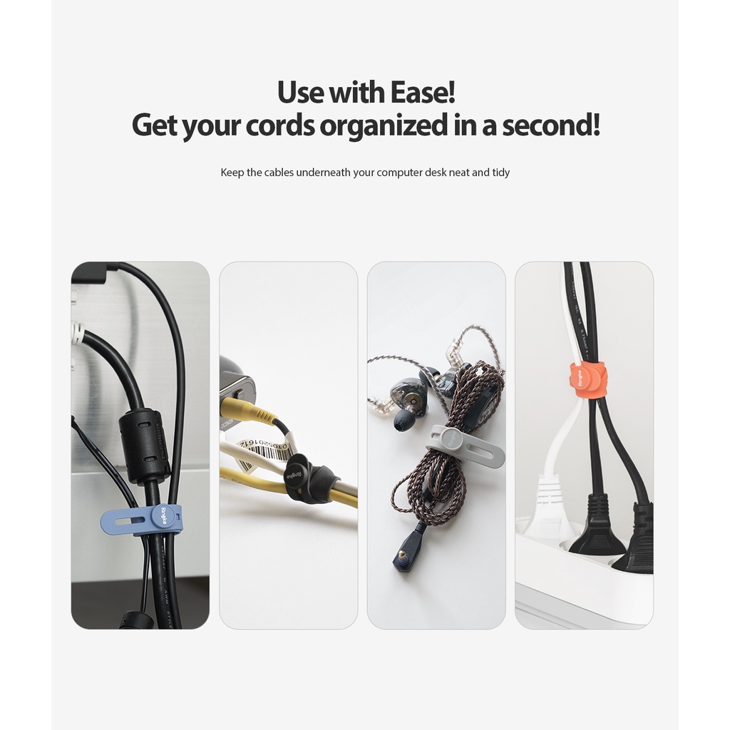 Ringke Cable Tie Silicone 15 gói Quản lý dây đeo có thể tái sử dụng cho cáp