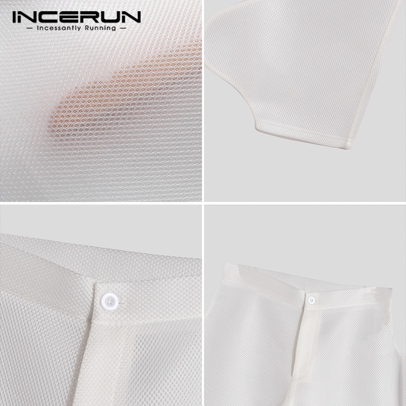 Quần dài INCERUN vải lưới xuyên thấu thiết kế gợn sóng thời trang dành cho nam