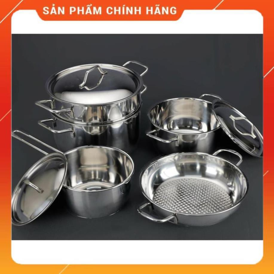 [FreeShip]  Bộ nồi FIVESTAR 5 chiếc 3 đáy nắp inox BM