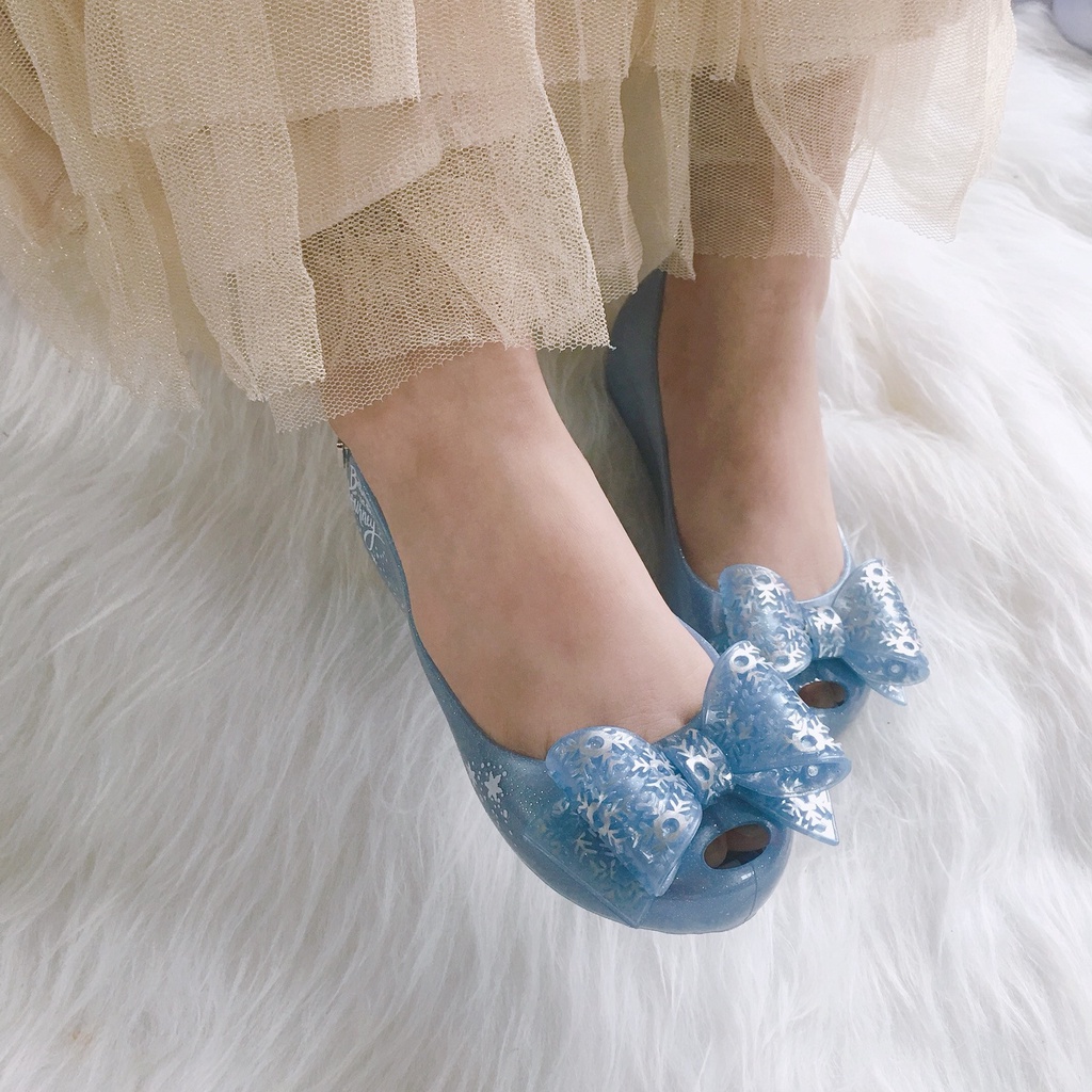 Giày Sandal Nhựa Dẻo Đính Nơ Hình Công Chúa Elsa Cho Bé Gái 7V