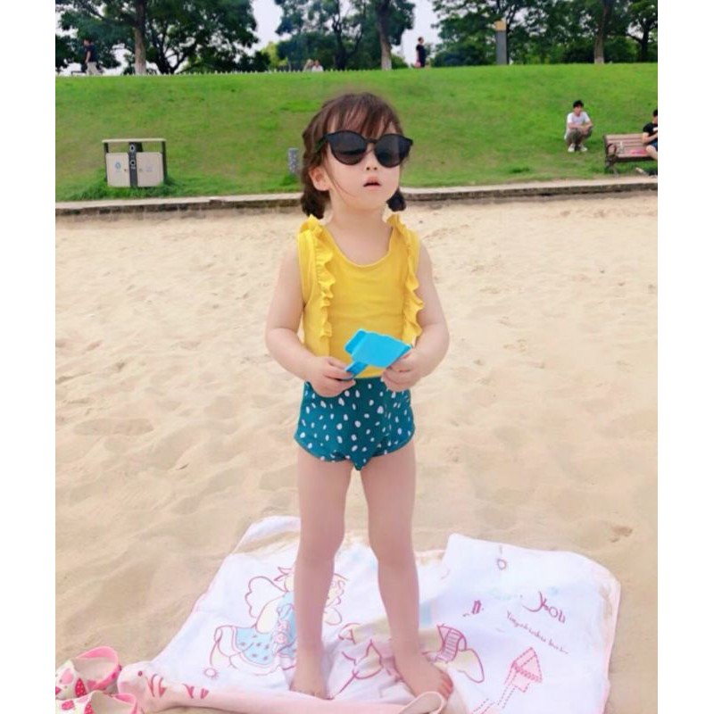 bikini 1 mảnh bé gái bèo nhún phối màu/ bikini liền thân bé gái