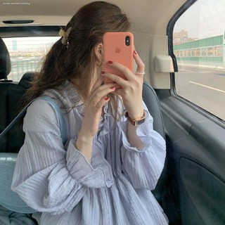 Áo sơ mi feifanxiaobai chiffon tay dài cổ lá sen phong cách hàn quốc
