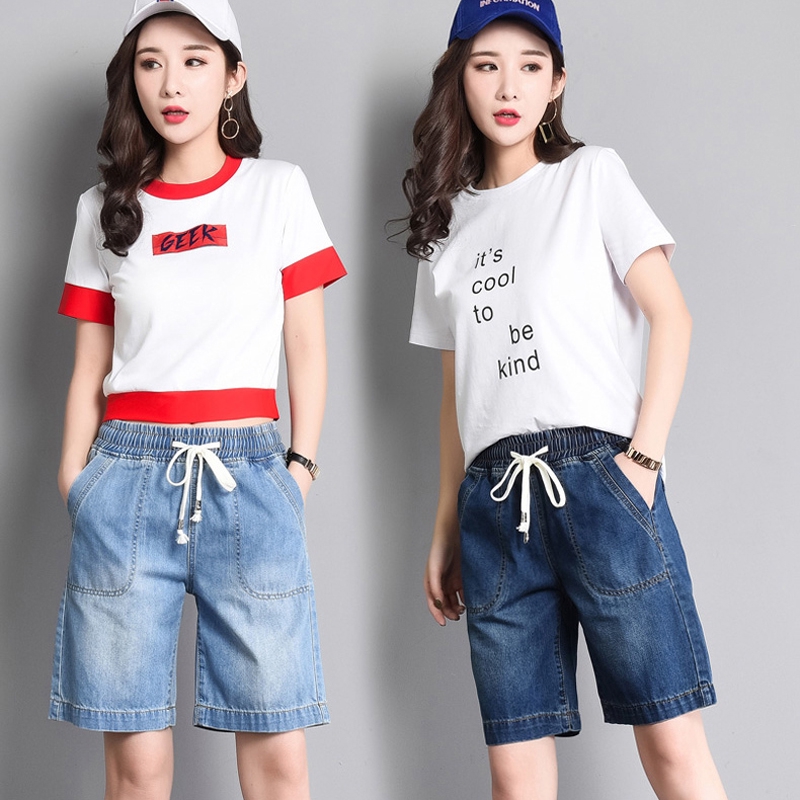 Quần short denim lưng cao chất liệu co giãn thoải mái