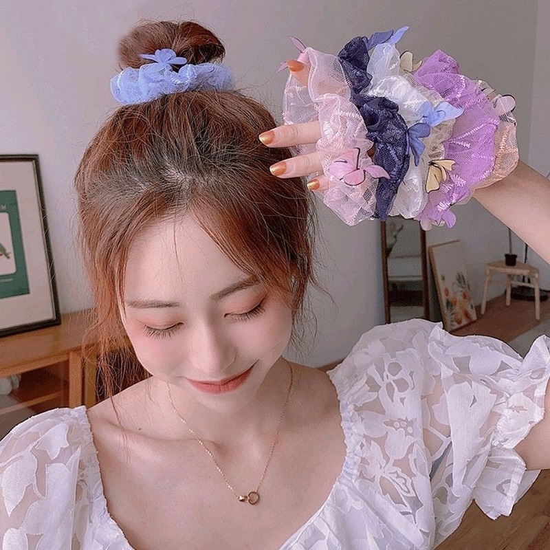 Dây buộc tóc co giãn phong cách thời trang cổ điển Hàn Quốc Vòng tóc dễ thương thắt nơ ruy-băng cô gái