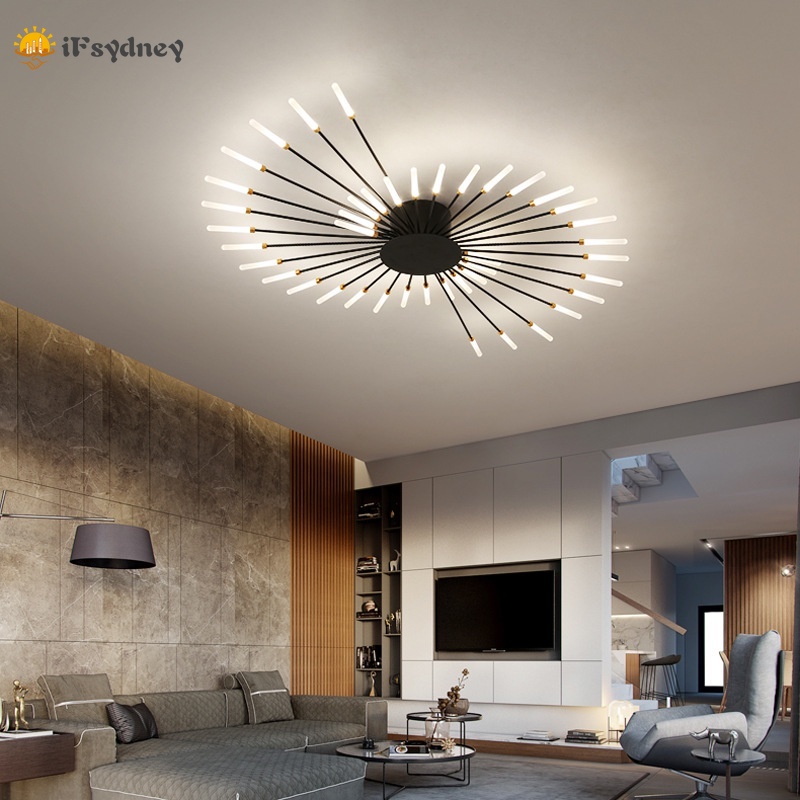 Đèn trần bóng LED bằng sắt màu vàng đen hiện đại phong cách Bắc Âu trang trí phòng khách/phòng ngủ