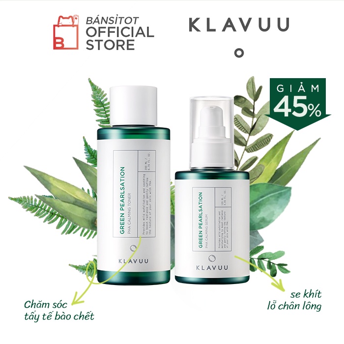 Set chăm sóc dưỡng da mụn KLAVUU Green Pearlsation_PHA Toner tẩy tế bào chết 200ml và Serum se khít lỗ chân lông120 ml