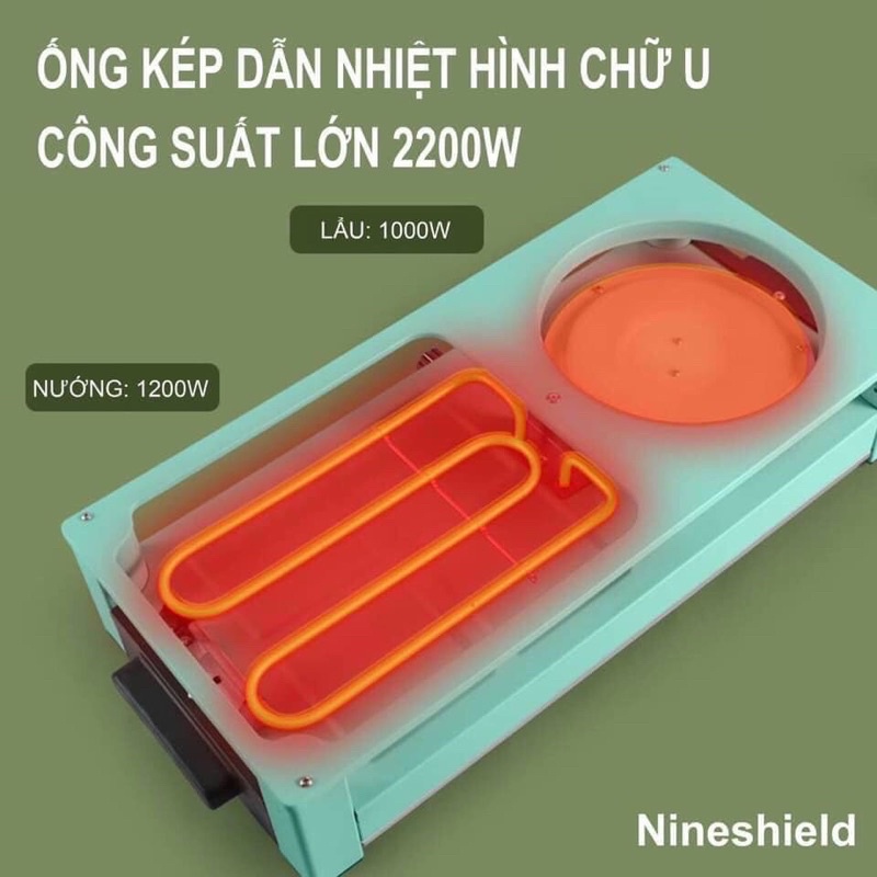 Bếp Lẩu Nướng Nineshield 2in1 Đa Năng 2200W Tiện Ích Cho Gia Đình