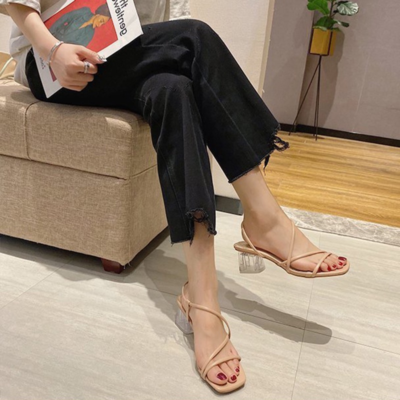 Xăng đan IELGY cao gót 5cm hở mũi phong cách Hàn Quốc thời trang cho nữ