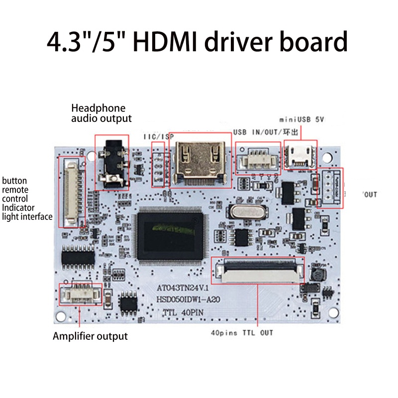 Bảng Mạch Điều Khiển HDMI1 2 LVDS AT043TN24 4 3in 5in Màn Hình LCD 40Pin
