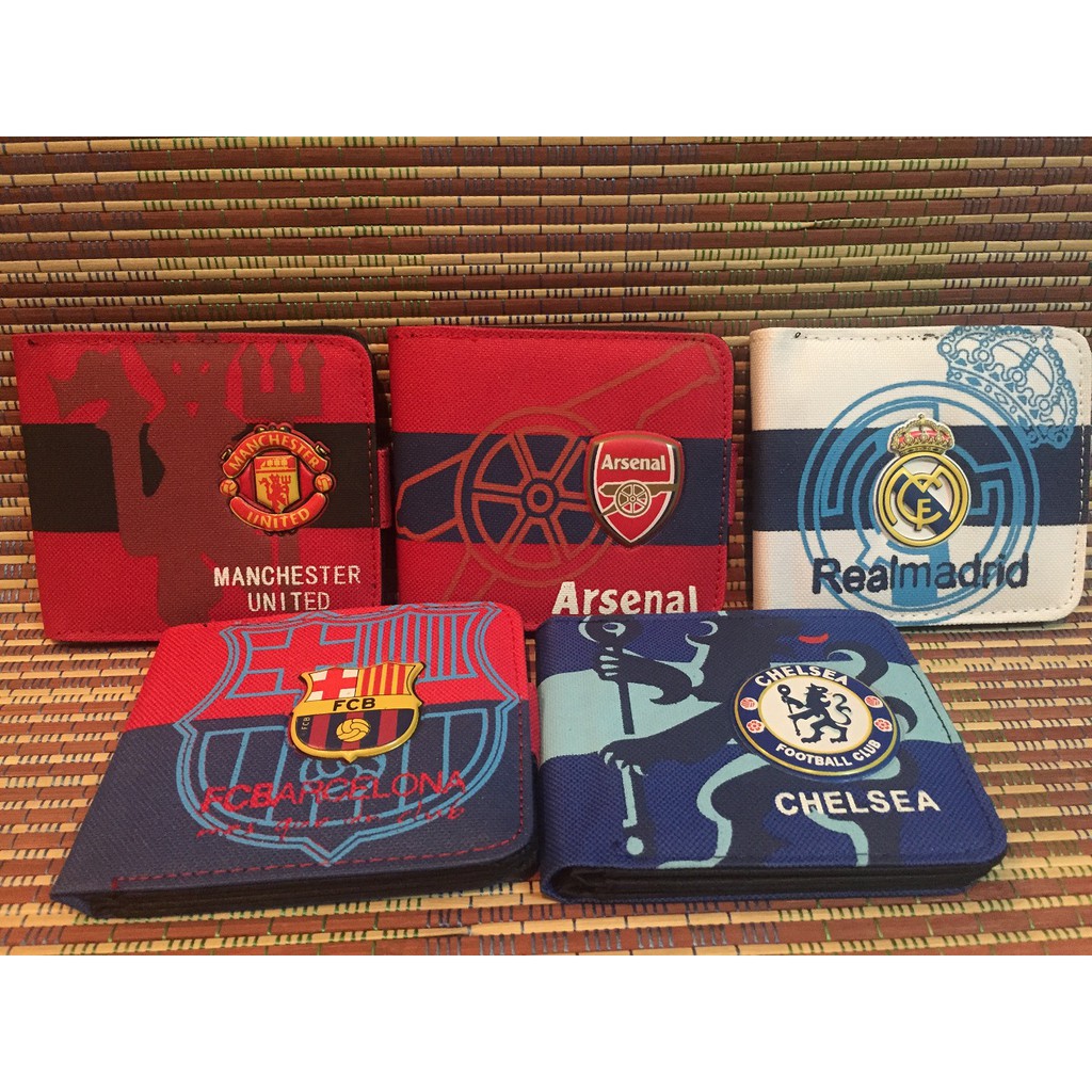Ví tiền gài nút logo đội bóng Arsenal, real madrid, chelsea, liverpool, barcelona, manchester united