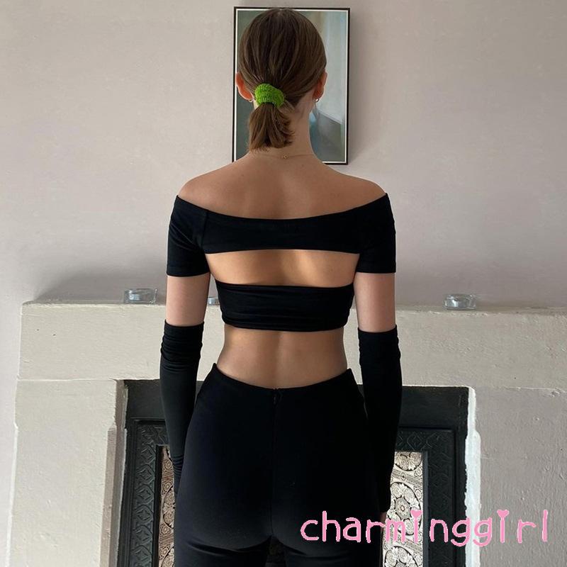 Set Áo Croptop Tay Ngắn Màu Sắc Thanh Lịch