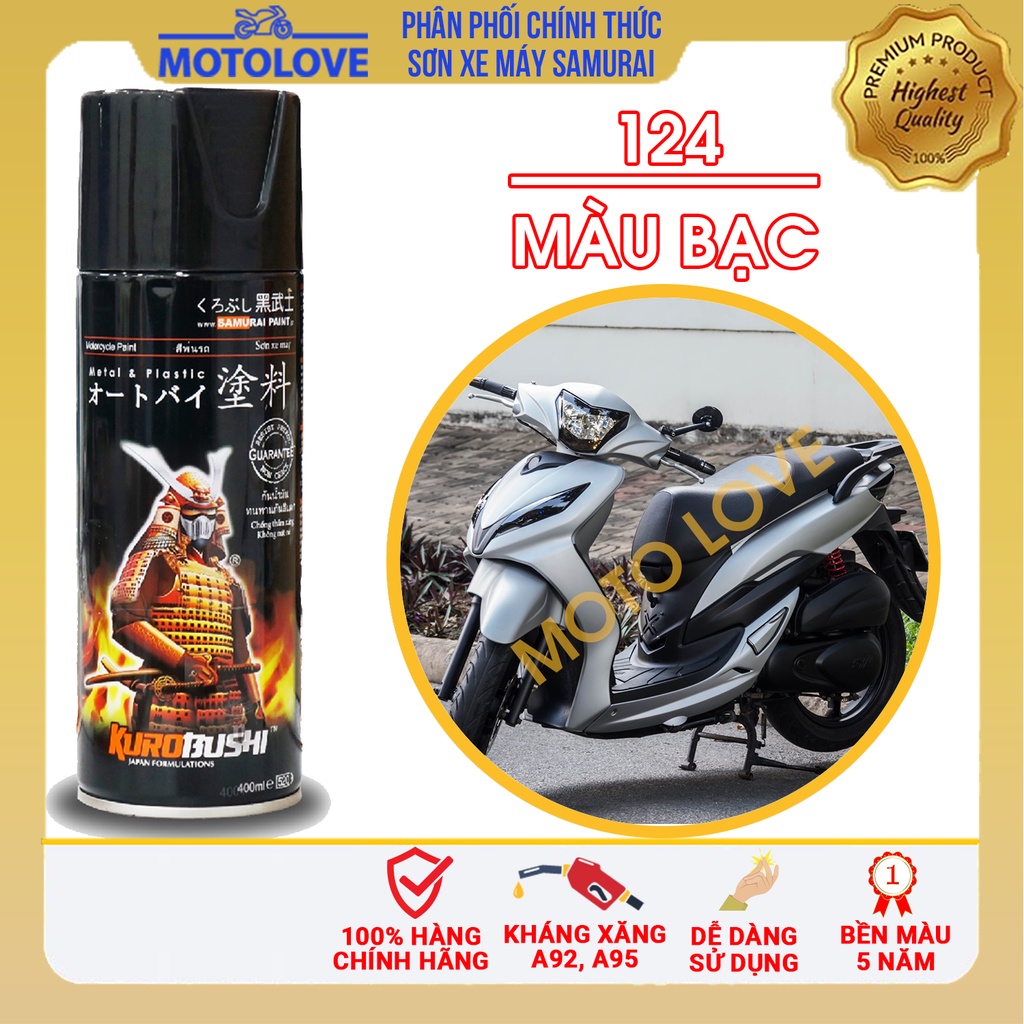 Combo Sơn Samurai màu bạc kim loại Y3 loại 2K độ bền 5 năm gồm 4 chai 2K04 - 124 - Y3- 2K01 hàng nhập khẩu từ Malaysia.