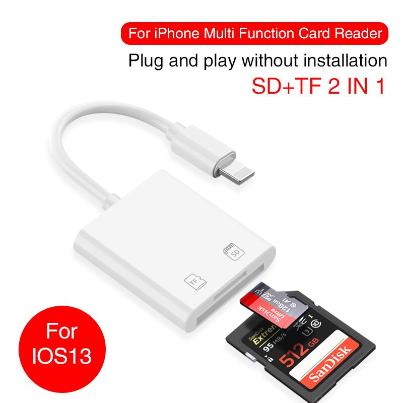 Đầu đọc thẻ 2 in 1 TF, SD cho Iphone, Ipad