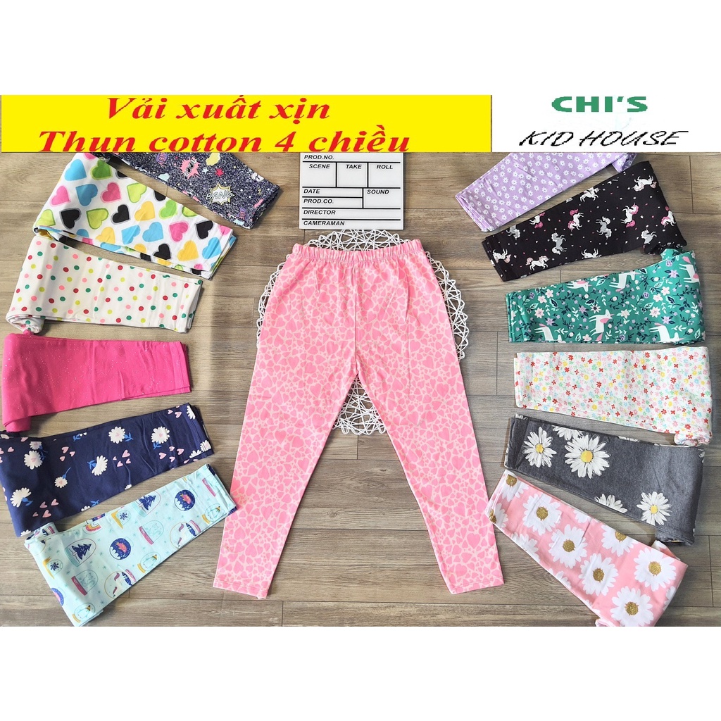 (HÀNG XUẤT DƯ TUYỂN CHỌN) SET 5 LEGGING DÀI/ QUẦN DÀI HỌA TIẾT THUN COTTON 4 CHIỀU CHO BÉ GÁI