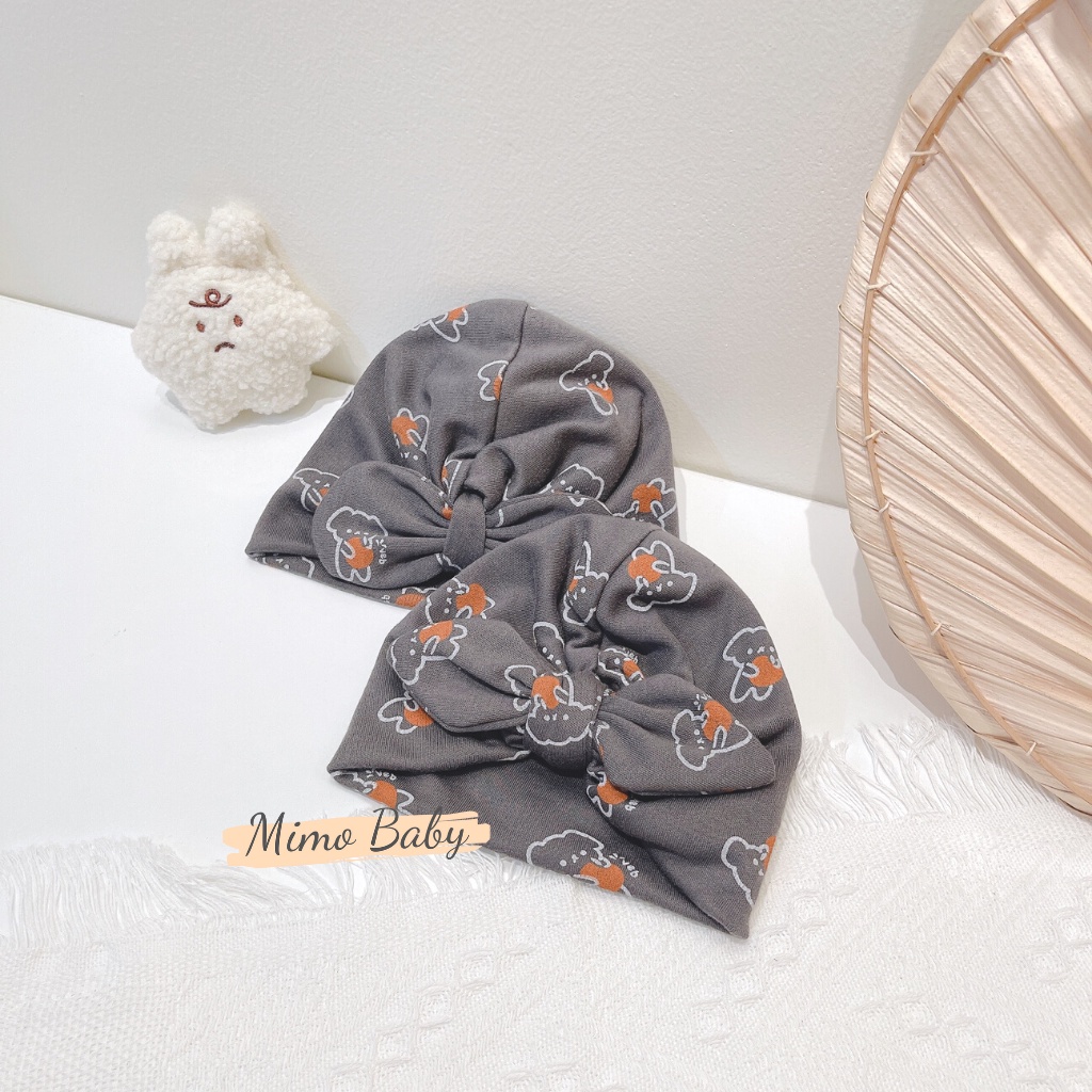 Mũ turban màu xám đen họa tiết hình gấu cho bé MTB95 Mimo Baby