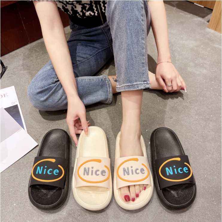 Dép Hàn Quốc đi học đi chơi chữ Nice dễ thương đế độn unisex độc đẹp nhiều màu dép đôi nhóm đẹp giá rẻ