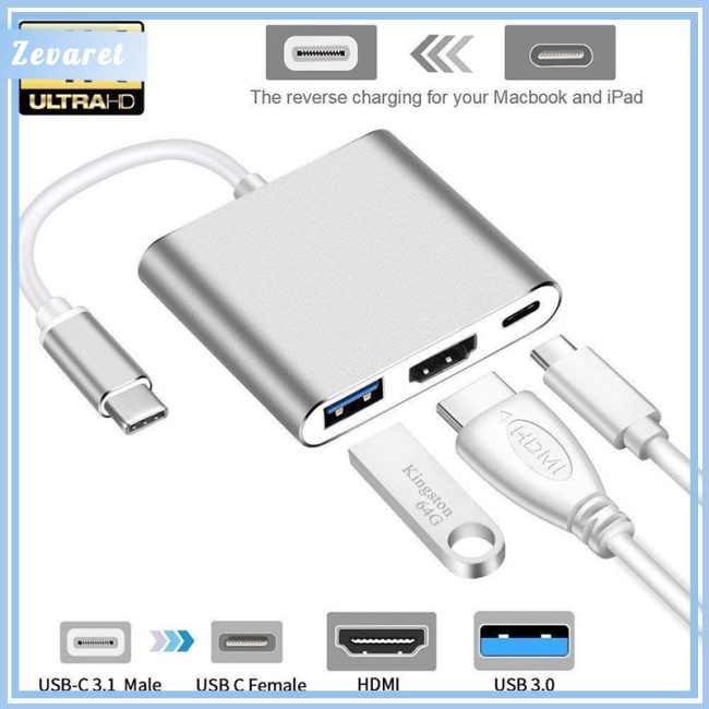 Bộ Chuyển Đổi USB Type C HDMI 4K Sang USB 3.0 Và Cổng Sạc 3.1 Cho Retina MacBook