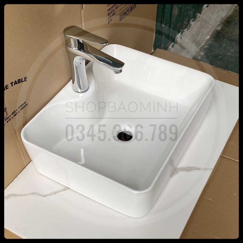 Chậu rửa mặt - Lavabo chữ nhật đặt bàn 609 (KT 48x37cm)