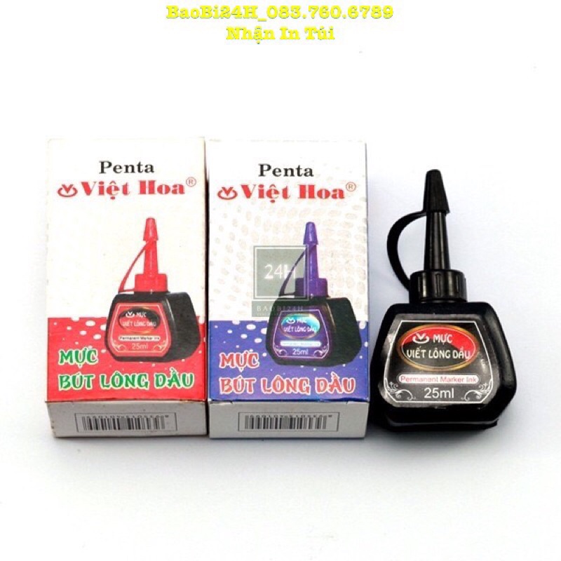01 LỌ MỰC BÚT LÔNG DẦU Mực bút lông dầu, Mực bút dạ màu Penta Việt Hoa 2 màu đỏ và xanh.Bám dính tốt, không xoá được