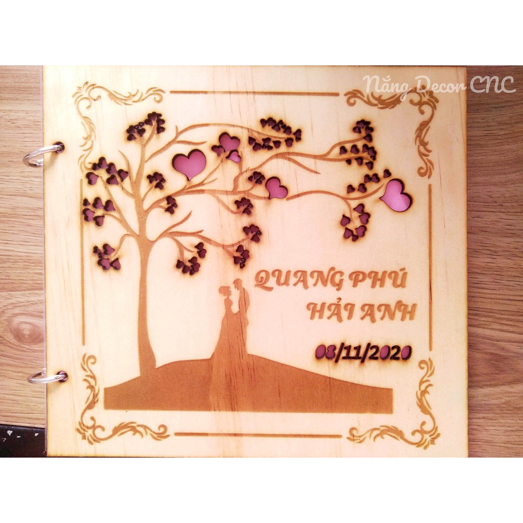 Wedding Guest Book - Sổ Ký Tên Đám Cưới Bằng Gỗ Vintage