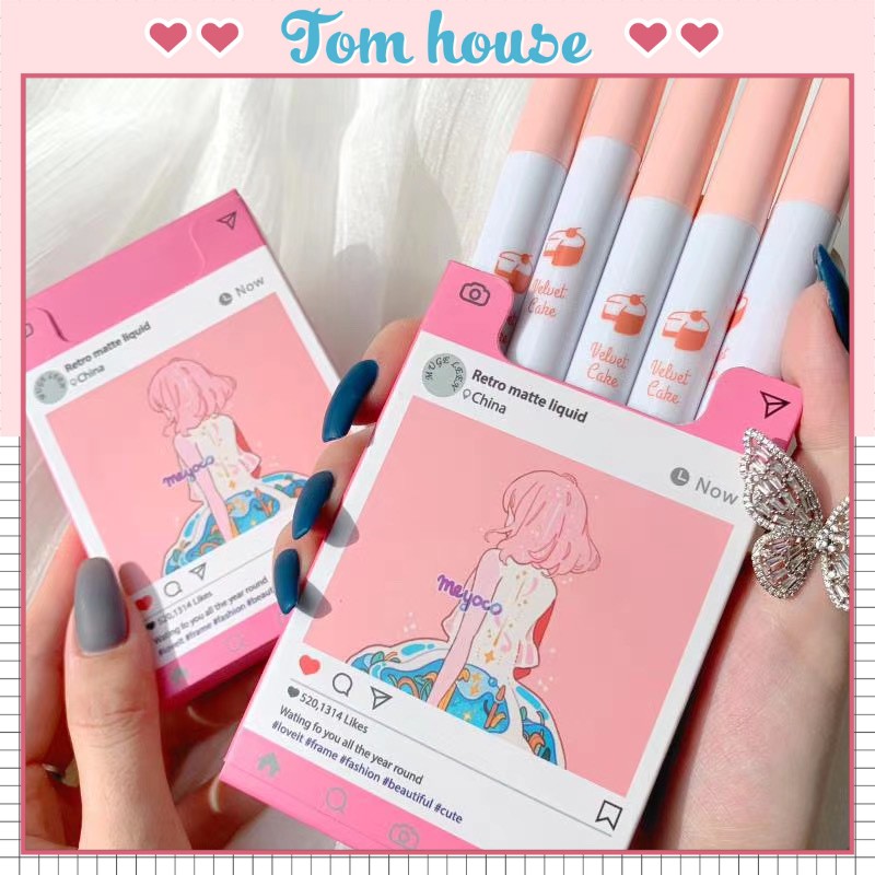 Set son 5 cây Muge Leen cô gái Meyoco Retro Matte Liquid Tom House