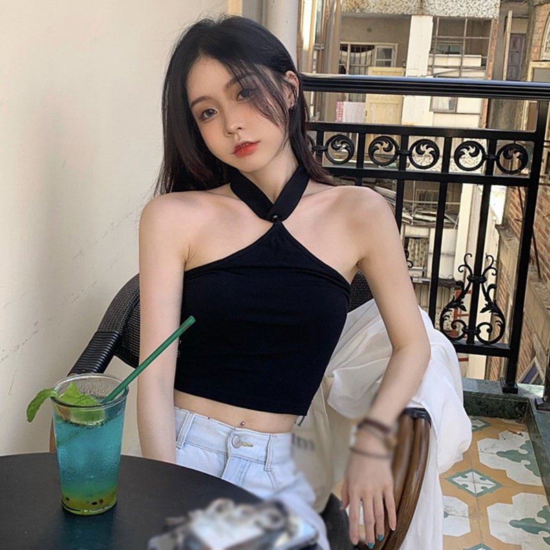 Áo croptop dệt kim không tay màu sắc đơn giản dành cho nữ