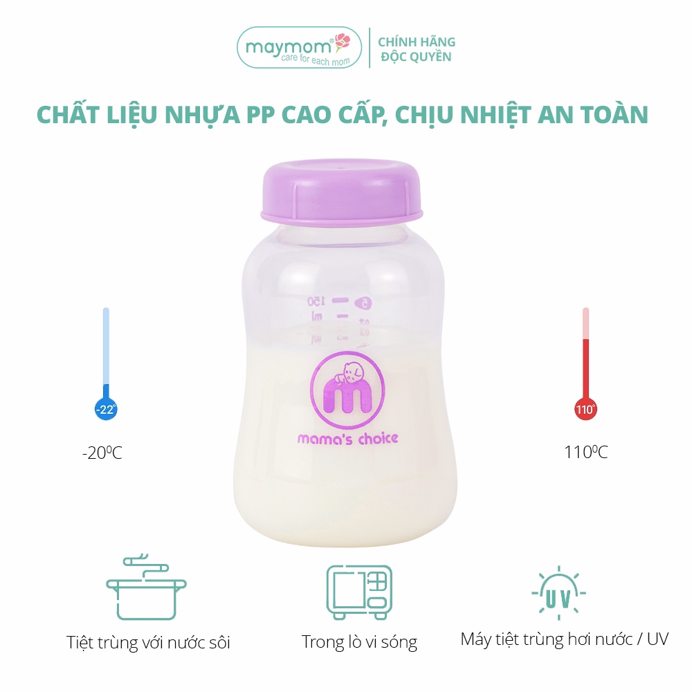 Bình Trữ Sữa Cổ Hẹp Tương Thích Máy Hút Sữa Medela, Unimom, Ameda – Bình Đựng Sữa Mama's Choice Dung Tích 150ml - 240ml