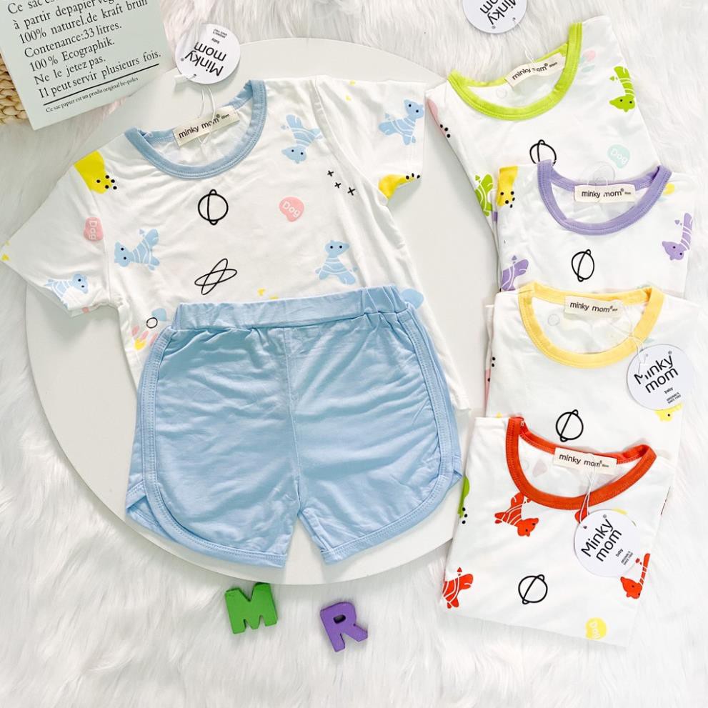 Bộ Cộc Tay Cổ Màu Nền Trắng Minky Mom Chất Thun Lạnh Họa Tiết Cực Đẹp Cho Bé Yêu | QATE318