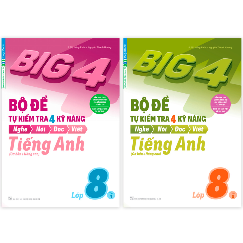 Sách Combo Big 4 Bộ Đề Tự Kiểm Tra 4 Kỹ Năng Nghe – Nói – Đọc – Viết (Cơ Bản và Nâng Cao) Tiếng Anh Lớp 8 (2 Tập)