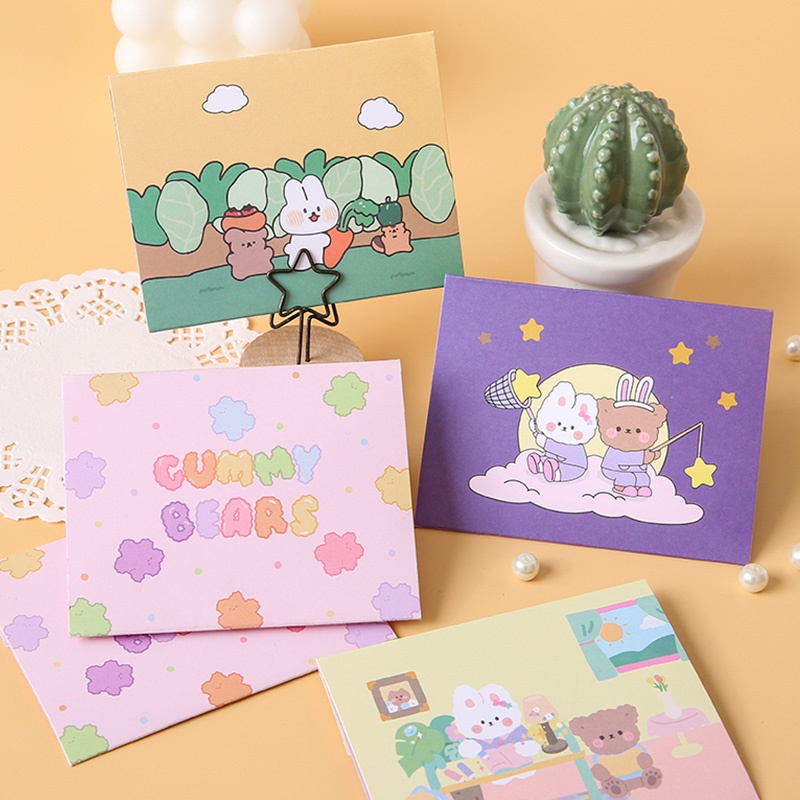 Set 6 thiệp chúc mừng Giáng Sinh hình thỏ và gấu dễ thương