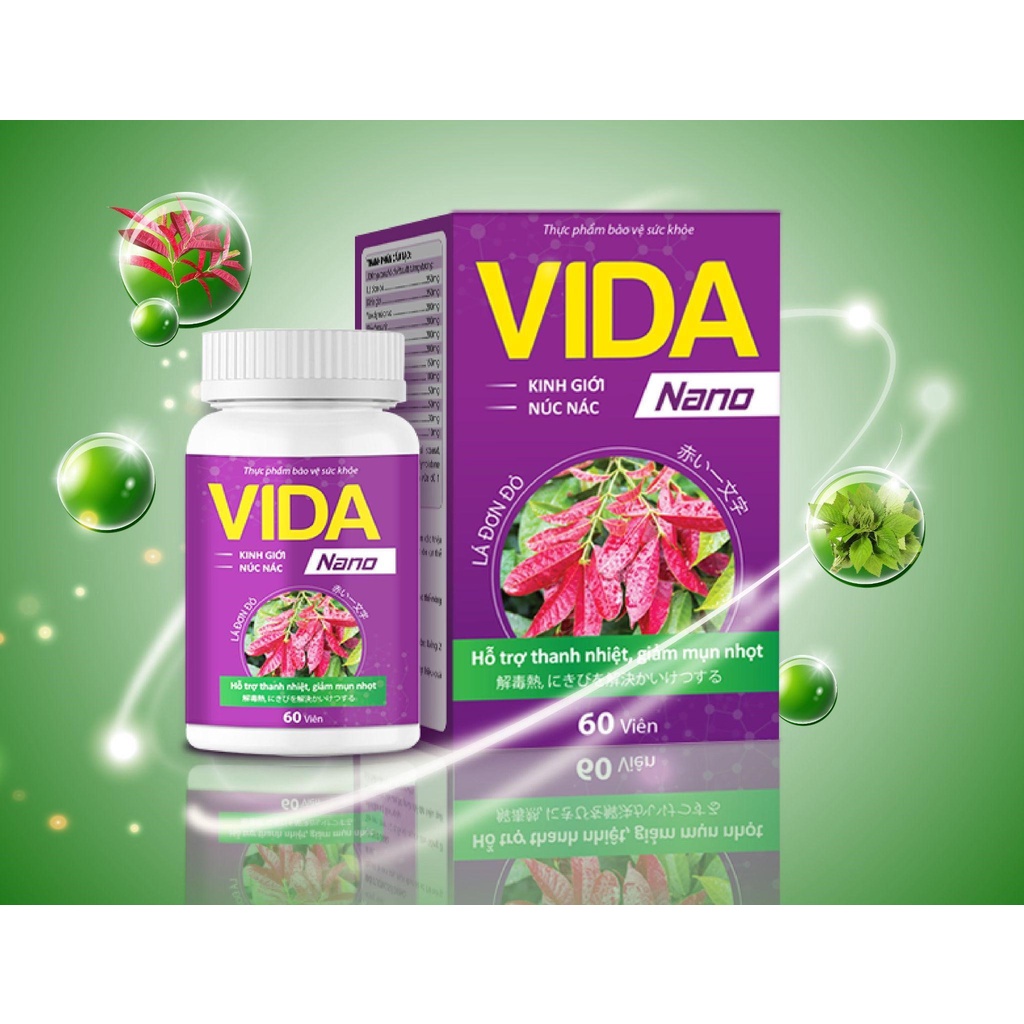 Vida Nano Hỗ trợ thanh nhiệt, hỗ trợ giảm triệu chứng như rôm sảy, mụn nhọt do cơ thể nóng nhiệt.