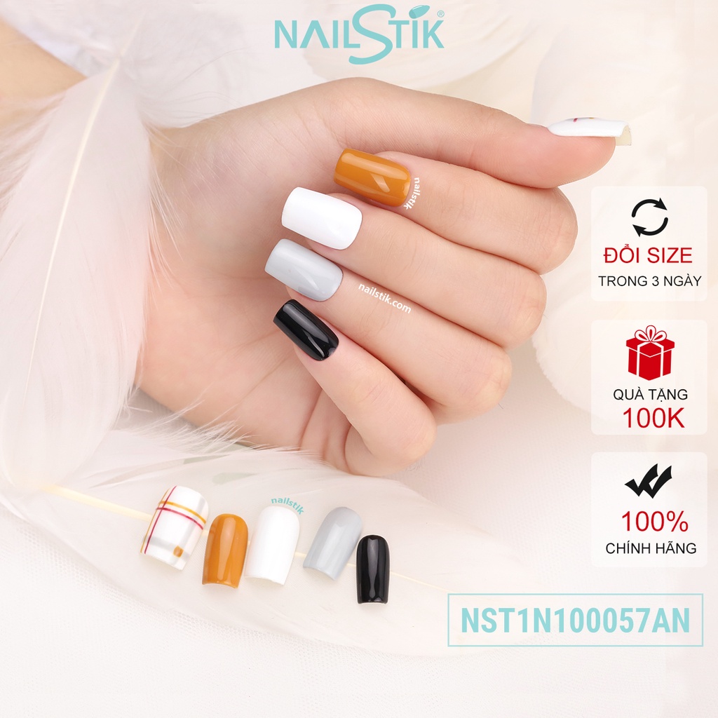 Móng úp thiết kế by NAILSTIK, màu nâu, form móng ngang, ngắn/dài, 057