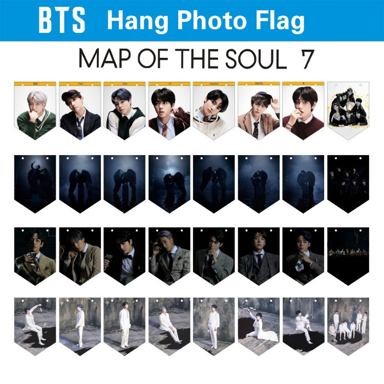 Poster Treo Tường In Hình Nhóm Nhạc Kpop Bts 7 Lá Cờ