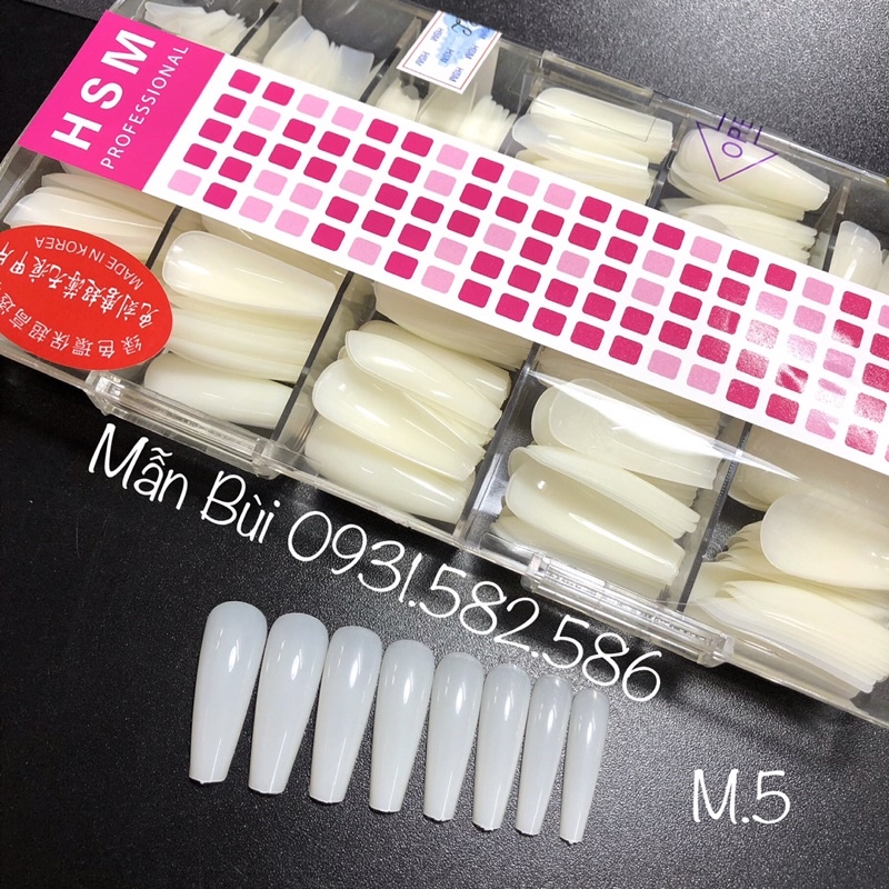 MÓNG ÚP HSM CÁC PHOM - LOẠI TRƠN KHÔNG NHÁM, HỘP 500 MÓNG ĐỦ SIZE HÀNG CHUẨN LOẠI 1