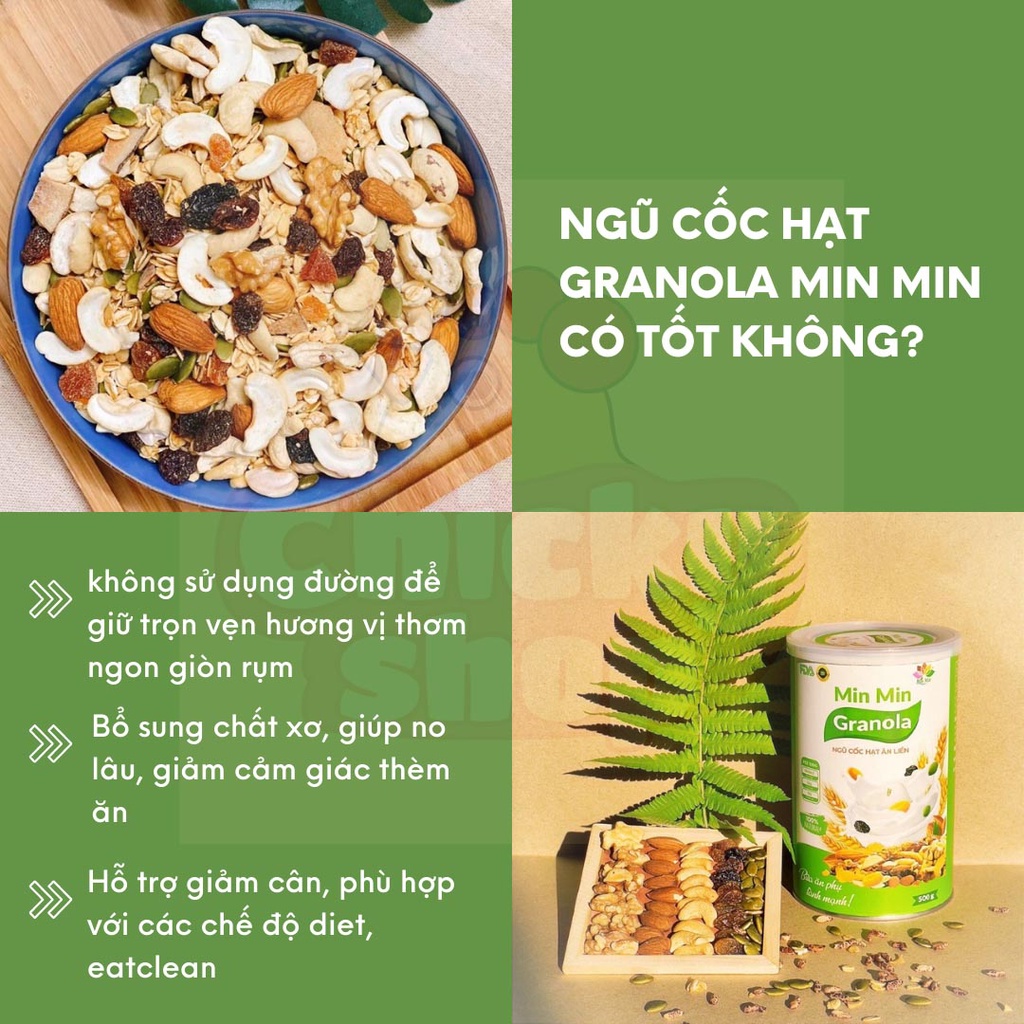 [Combo 3 Hộp] Ngũ Cốc Min Min Nguyên Hạt Ăn Liền Cao Cấp Hộp 500gr -  Chuẩn Granola Min Min