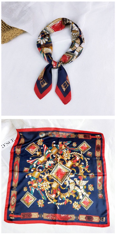 Khăn turban lụa vuông cao cấp choàng cổ size 70x70cm thanh lịch đa năng dùng làm áo yếm in hoa văn