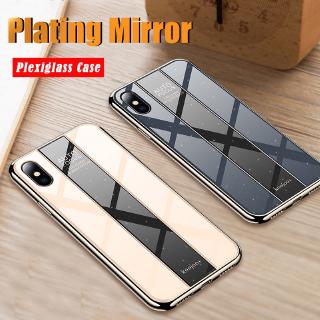 iPhone 6 6s 7 8 Plus XS Max XR Luxury Plating Soft Bumper Mirror Case Tempered Glass Cover