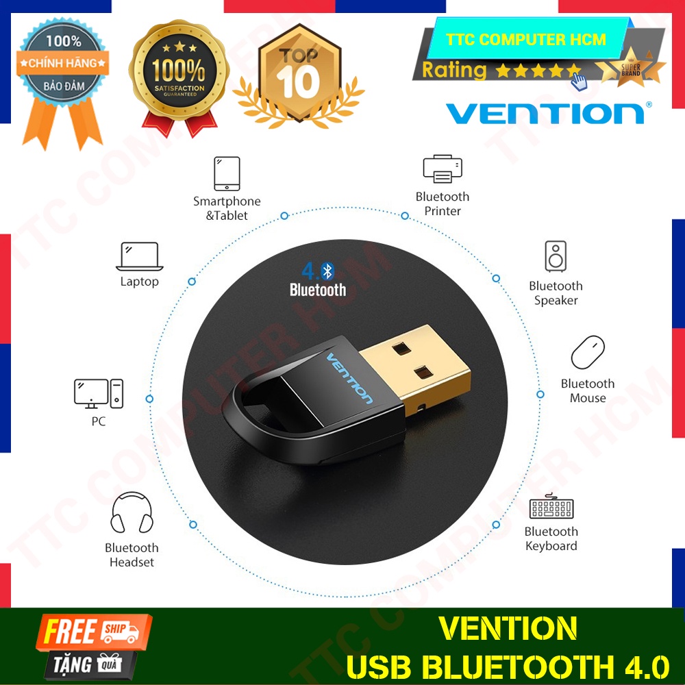 VENTION CDDB0 | Đầu thu USB VENTION kết nối Bluetooth 4.0 cho máy tính - HÀNG CHÍNH HÃNG TTC COMPUTER HCM