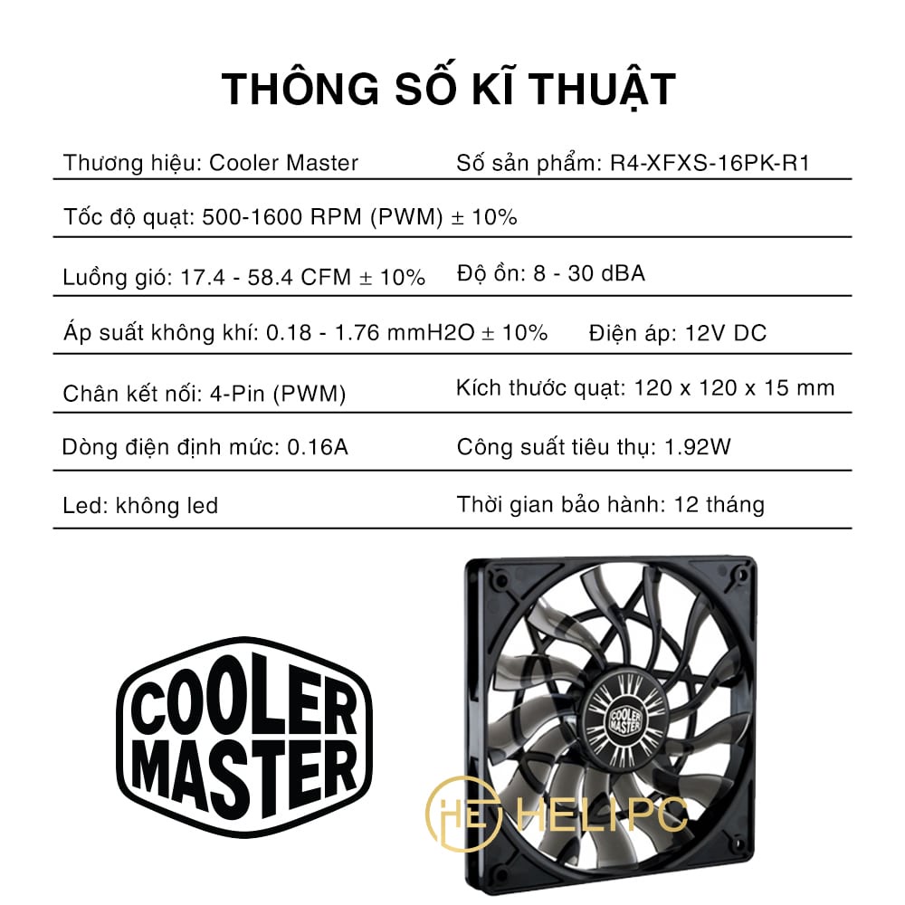 Quạt tản nhiệt case Cooler Master XtraFlo 120 Slim 12015 1600 RPM 58.4 CFM - Fan Case 12cm - XF 120 Slim