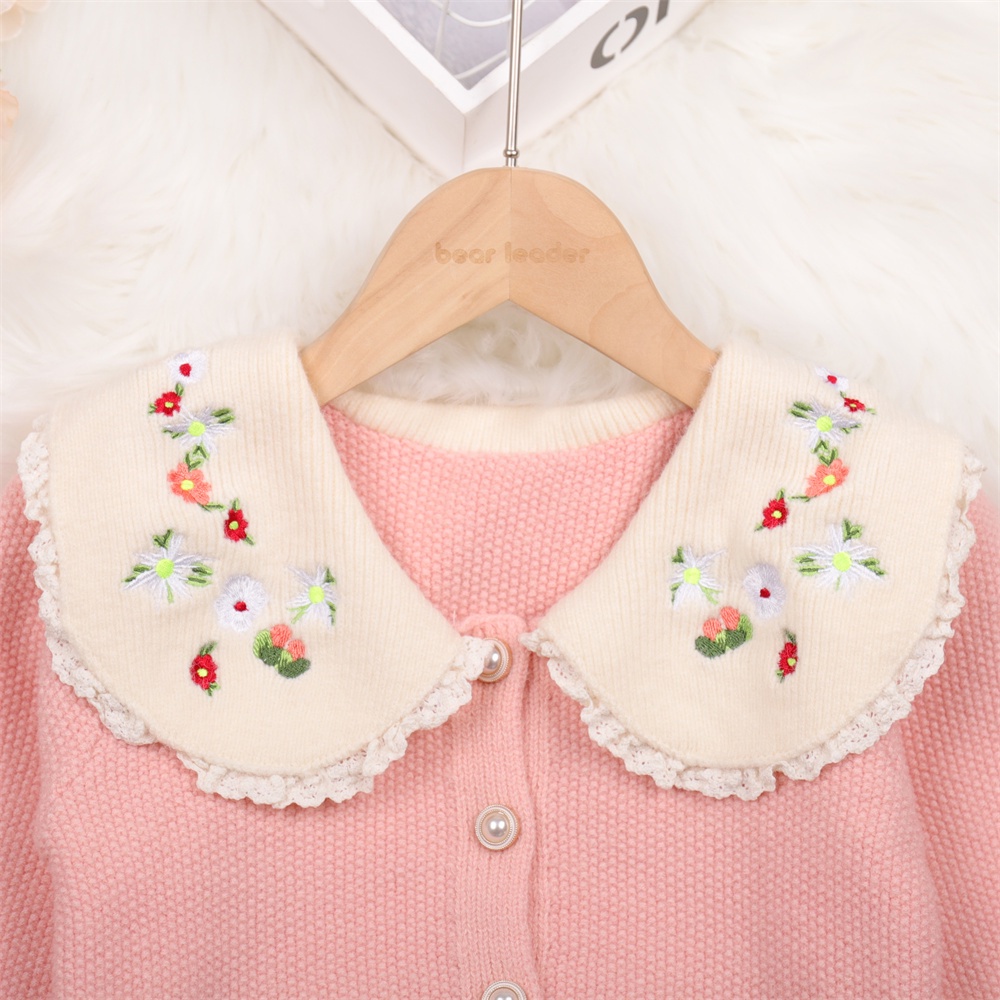 Áo khoác cardigan BEAR LEADER dệt kim tay dài thêu hoa thời trang thu đông phong cách Hàn Quốc cho bé gái 2 - 6 tuổi